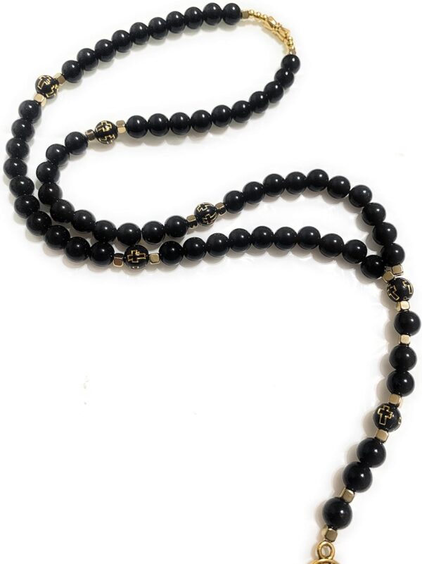 Acrylic Holy death's necklace, rosary style. Collar de la Santa Muerte de acrilico estilo rosario. Grim reaper Y style necklace. - Image 3