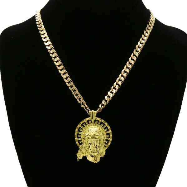 L & L Nation 14k Gold Plated on Brass Hip Hop Jesus Thorn Pendant w/ 6mm 24" Cuban Chain - Image 3