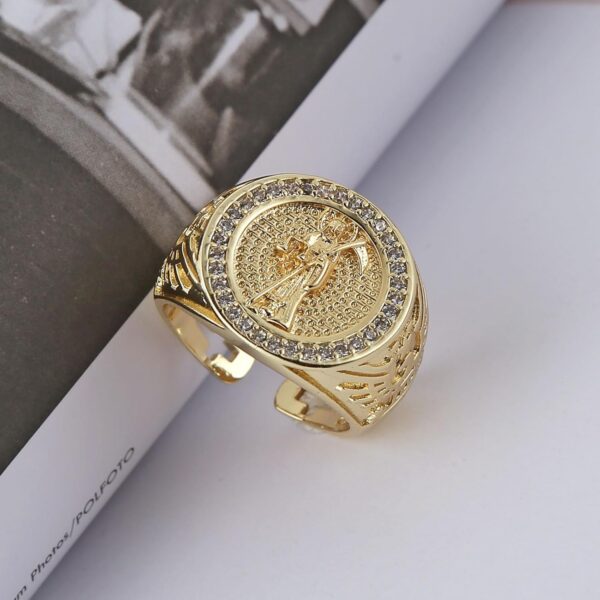 HZMAN Grim Reaper Ring for Men Women Retro Gothic 14K Gold Plated Santa Muerte Rings Wide Open Ring Jewelry Gift - Image 5