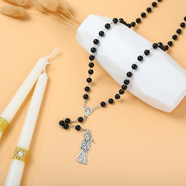 SANDOO Santa Muerte Necklace with Rosary Beads,Protection Good Luck Healing Santa Muerte Pendant with Sickle,Religious Jewelry Amulet for Women Girls Men Her Him - Image 7