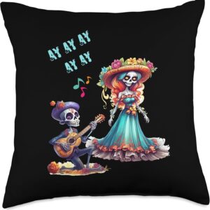 Colorful Mexican Dia de Los Muertos Art Throw Pillow, 18x18, Multicolor
