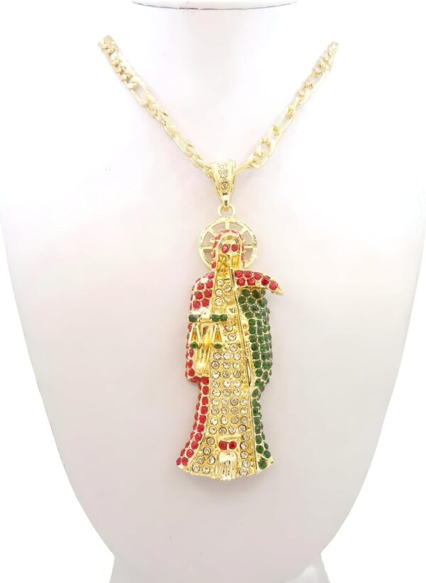 Mai & Claire 925 Sterling Silver Santa Muerte Necklace For Men And Women - 14K Gold Filled Punk Skull Death La Santa Muerte Pendant Gothic Zirconia Religious Hip Hop Amulet, Memento Mori Necklace - Image 7