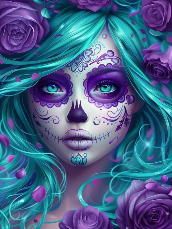 5D Diamond Art Painting Kits Cute Sugar Skull Woman Surrounded by Roses DIY Round Full Drill Diamond Paint by Diamond Number Kits for Beginners Crystal Cross Stitch Wall Decoration 30x40cm(3)