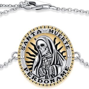YAFEINI Santa Muerte Bracelet 925 Sterling Silver Death Charm Jewelry For Women