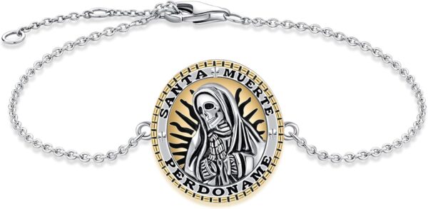 YAFEINI Santa Muerte Bracelet 925 Sterling Silver Death Charm Jewelry For Women