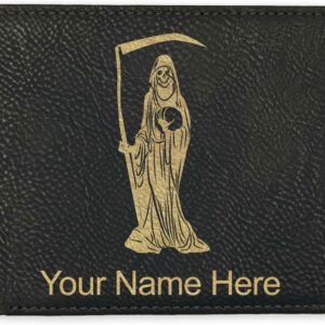 LaserGram Faux Leather Bi-Fold Wallet, Santa Muerte, Personalized Engraving Included (Black with Gold)