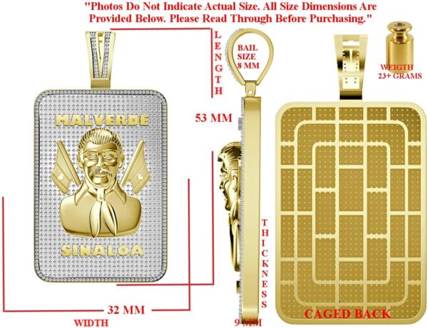 Real Genuine Authentic 3.00 Ct. VVS1 Natural MOISSANITE Diamond 31+ Grams Jesus Malverde Sinaloa Narco El Santo Patron Charm 10K Gold On Pendant 2.5'' - Image 3