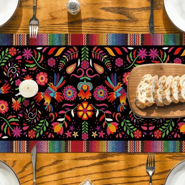 Artoid Mode Bird Dia De Los Muertos Serape Mexican Fiesta Table Runner, Cinco De Mayo Day of The Dead Kitchen Dining Table Decoration for Home Party Decor 13x72 Inch - Image 3