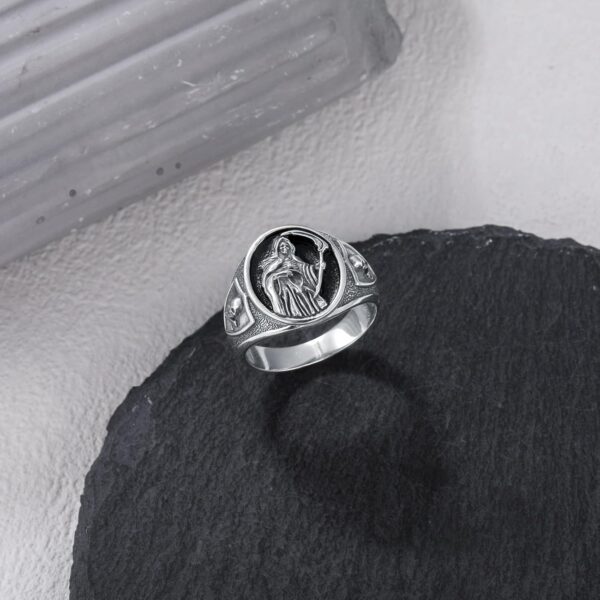 Santa Muerte Ring for Men Size 9/10/11 In 925 Sterling Silver Goth Grim Reaper Skull Signet Ring Jewelry - Image 3