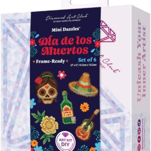 DIAMOND ART CLUB Dia de Los Muertos Mini Dazzles™, Fun DIY Diamond Painting Kit for Adults, Diamond Art Canvas for Beginners, 4" x 6" (Pack of 6)