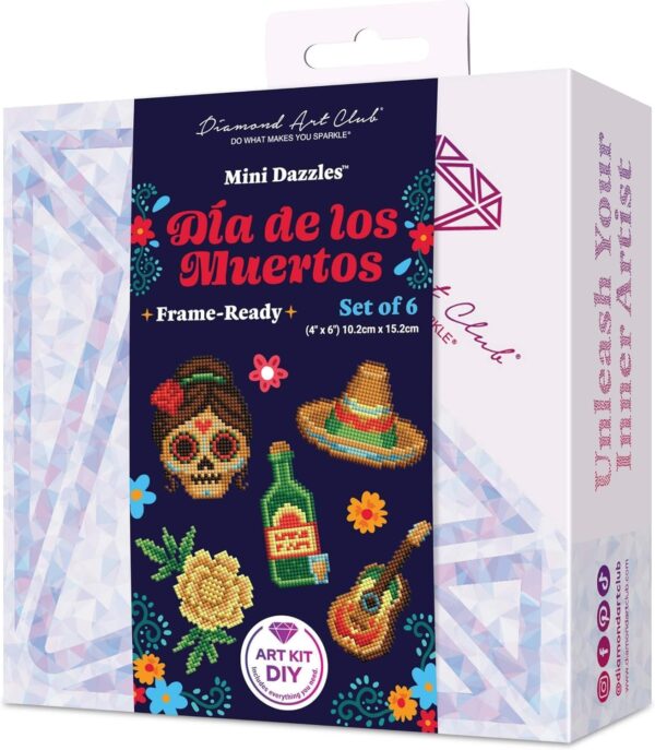 DIAMOND ART CLUB Dia de Los Muertos Mini Dazzles™, Fun DIY Diamond Painting Kit for Adults, Diamond Art Canvas for Beginners, 4" x 6" (Pack of 6)