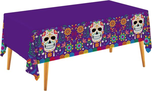 Day of The Dead Party Disposable Tablecloth Plastic Sugar Skull Table Cover for Dia De Los Muertos Party Decoration 54 X 108 inch 3 Pack for Day of The Dead Party