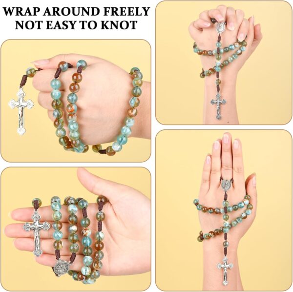 10mm Rosary Beads Catholic Necklace 18.5 Inch Agate Rosary Beads Catholic Necklace for Women/Men Handmade Braided Rosaries with Curcifix Cross and Holy Mary Medal(Green) - Image 4