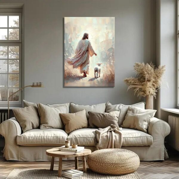 Jesus Leave 99 Sheep Canvas Wall Art Bible Stories Wall Decor The Lost Lamb Painting Picture Jesus Lamb Poster Prints God Faith Artwork for Bedroom Prayer Room Church Home Decoration 12X16 - Image 4