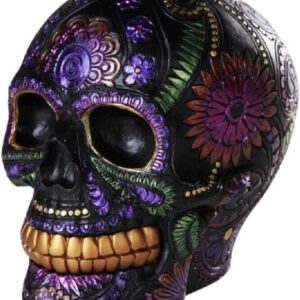Pacific Giftware Day of The Dead Celebration Black Sugar Skull Floral Design Collectible 6 Inch