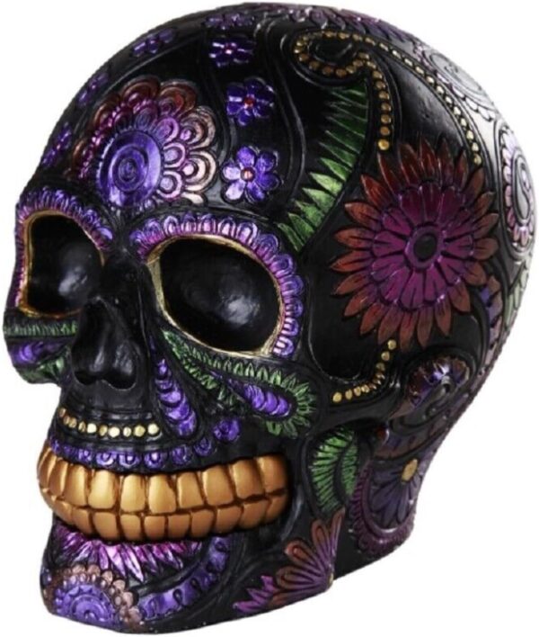 Pacific Giftware Day of The Dead Celebration Black Sugar Skull Floral Design Collectible 6 Inch