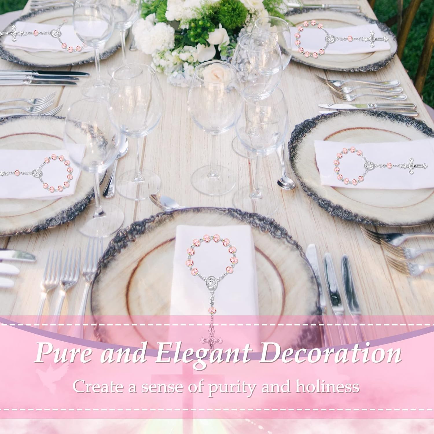 Yinkin 30 Pieces Baptism Rosary Catholic Mini Rosaries Baptism Favors for Guests Party Favors Rosary Beads for Baptism with 30 Pcs Organza Bags for Christening Weddings First Communion Gift - Image 5