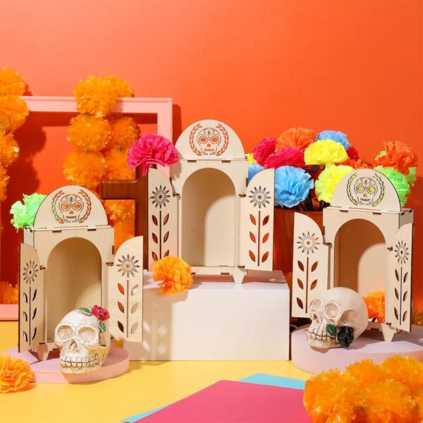 Soaoo Dia De Los Muertos Ofrenda Shadow Box, Wooden Day of The Dead Shadow Box, Skull Papel Picado Day of The Dead Decorations, Altar Ofrenda Supplies, Remembrance Picture Frame(3 Pieces) - Image 4