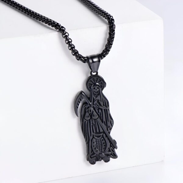 14K Gold Filled Santa Muerte Necklace For Women And Men - 925 Sterling Silver Hip Hop Holy Saint Death La Santa Muerte Pendant Chain Memento Mori Skull Biker Religious Jewelry Amulet Gifts - Image 2