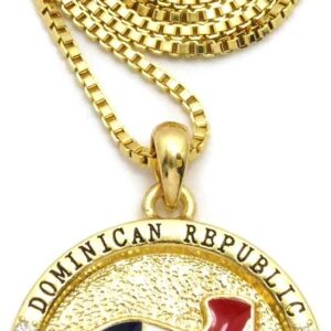 Dominican Republic Flag Pendant 24" Various Chain Necklace in Gold, Silver Tone