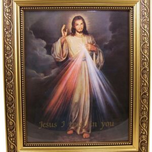 Gerffert The Divine Mercy Jesus Christ Print in 13 Inch Gold Finish Frame