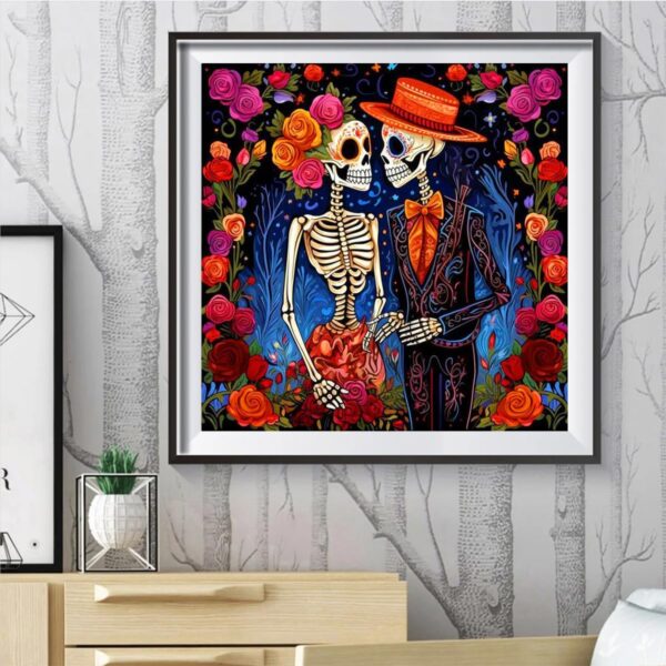 ijbnhd Skeleton Diamond Painting Kits for Adults-Valentine Diamond Art Kits for Adults Full Drill Diamond Painting Skull Gem Art and Crafts Home Decor 14x14inch - Image 3