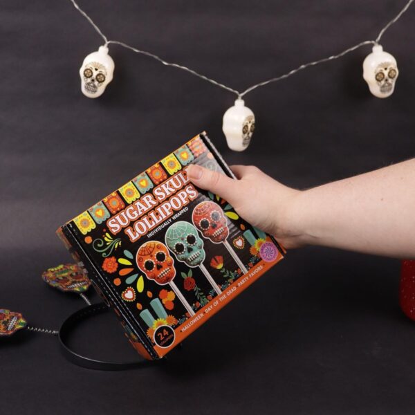 Sweetzo Halloween Sugar Skull Candy Lollipops, Individually Wrapped Dia De Los Muertos Suckers, Strawberry, Orange and Blueberry Flavored (24 Pieces) - Image 2