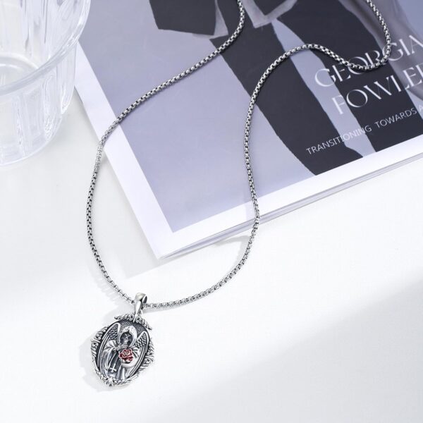 Cuoka Santa Muerte Necklace 925 Sterling Silver Grim Reaper Pendant Necklace,Retro Death Reaper Aumelt Chain Jewelry for Men - Image 2