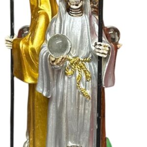 Statues 10” Santa Muerte 3 in 1 Silver-Bronze-Gold las 3 virtudes La fe -La salud y el Amor Standing in Money.