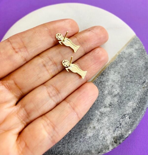 14K Solid Gold - Two Tone Grim Reaper,Angel of Death Stud Earrings, Small 14K Gold Santa Muerte Earrings - 15mm x 6mm - Image 4