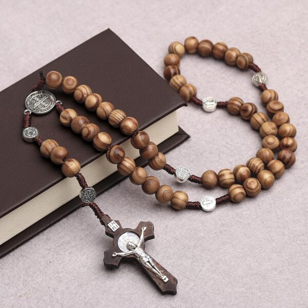 2 Pack Catholic Rosaries Handmade Wooden, Rosary Beads Necklace From Christian Prayer Holy Soil Medal & Metal Cross For Catholic Gift, brown, gray - Image 5