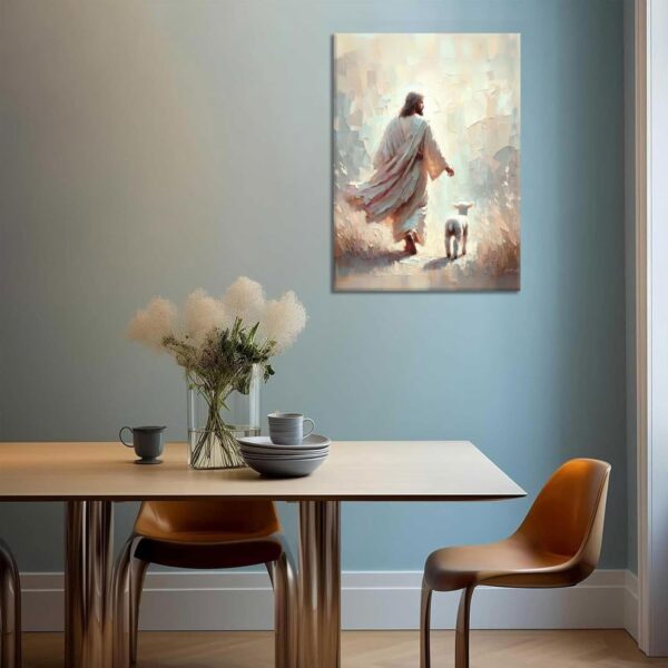 Jesus Leave 99 Sheep Canvas Wall Art Bible Stories Wall Decor The Lost Lamb Painting Picture Jesus Lamb Poster Prints God Faith Artwork for Bedroom Prayer Room Church Home Decoration 12X16 - Image 3