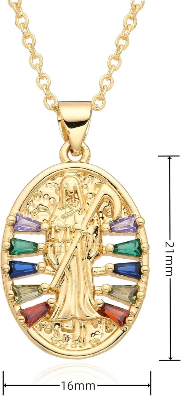 Mai & Claire 14K Gold Filled Santa Muerte Necklace For Men And Women - La Santa Muerte Pendant Chain Cubic Zirconia Holy Death Religious Catholic Jewelry Gift, Memento Mori Necklace - Image 4