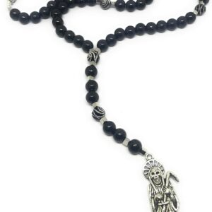 Acrylic Holy death's necklace, rosary style. Collar de la Santa Muerte de acrilico estilo rosario. Grim reaper Y style necklace.