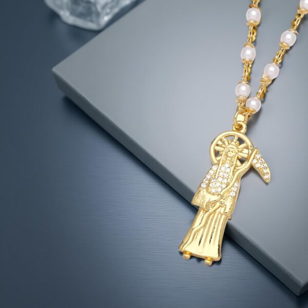 Mai & Claire 14K Gold Filled Santa Muerte Necklace For Women And Men - 925 Sterling Silver Holy Death Scythe Christian La Santa Muerte Pendant Chain Religious Amulet, Memento Mori Necklace - Image 2