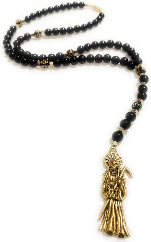 Acrylic Holy death's necklace, rosary style. Collar de la Santa Muerte de acrilico estilo rosario. Grim reaper Y style necklace. - Image 4