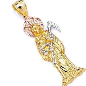 14k REAL Tri Color Gold Religious Santa Muerte Charm Pendant