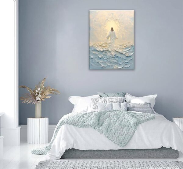 Jesus Walking On Water Canvas Wall Art Christian God Painting Wall Decor Minimalist Faith Inspirational Divine Print Poster Print Artwork for Living Foom Bedroom Christian Church Home Decoration - Image 4