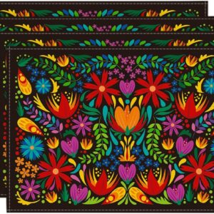 Artoid Mode Mexican Cinco De Mayo Placemats for Dining Table, 12 x 18 Inch Floral Fiesta Dia De Los Muertos Decoration Washable Table Mats Set of 4