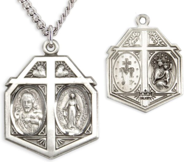 Heartland Men's Sterling Silver Miraculous & Sacred Heart Pendant + USA Made + Chain Choice - Image 3