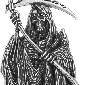 HZMAN Santa Muerte Necklace for Men Stainless Steel Gothic Grim Reaper Saint Death Sickle Skull Pendant Necklace Jewelry Gift