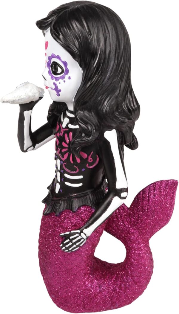 Needzo Large Dia De Los Muertos Sugar Skull Mermaid, Catrinas Mexicanas Tabletop Figurine, of The Dead Halloween Decorations, 13.5 Inches - Image 3