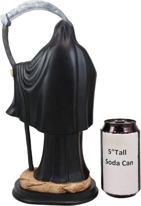 Ebros Gift 12.75" Tall Holy Death Santa Muerte Holding Scythe in Black Tunic Robe Statue Day of The Dead Decorative Figurine Symbol of Protection from The Evil Eye - Image 4