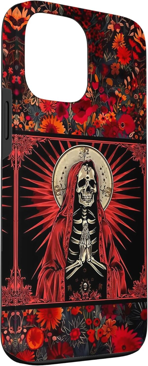 Santa Muerte Colorful Floral Day Of The Dead Skeleton Art Case for iPhone 13 Pro Max - Image 3