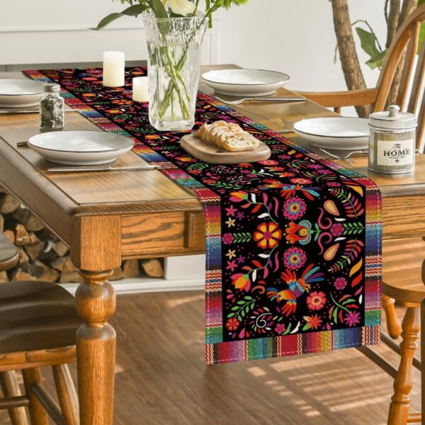 Artoid Mode Bird Dia De Los Muertos Serape Mexican Fiesta Table Runner, Cinco De Mayo Day of The Dead Kitchen Dining Table Decoration for Home Party Decor 13x72 Inch - Image 4