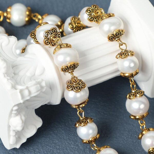 Rosary Beads Catholic for Woman 8-9mm AAA+ Freshwater White Natural Real Pearl Rosary Beads. - Image 3