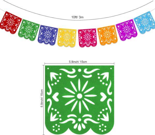 2 Pieces Mexican Party Decorations Banners, Felt Colorful Day of the Dead Papel Picado Banner, Fiesta Birthday Baby Shower Party Decorations, Dia De Los Muertos Garland, Cinco de Mayo Flags - Image 2
