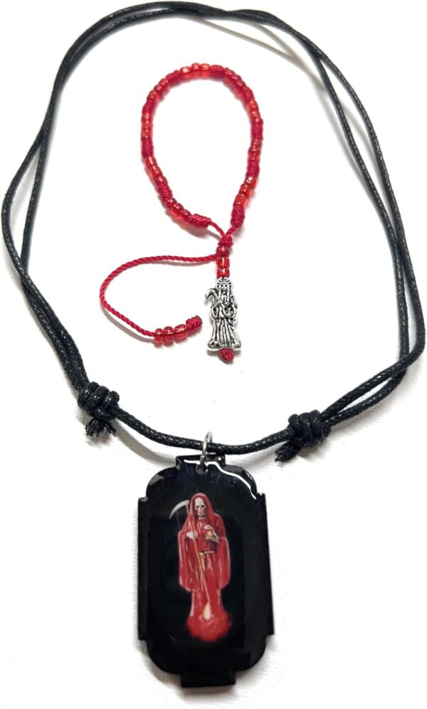 Santa Muerte scapular and matching bracelet.