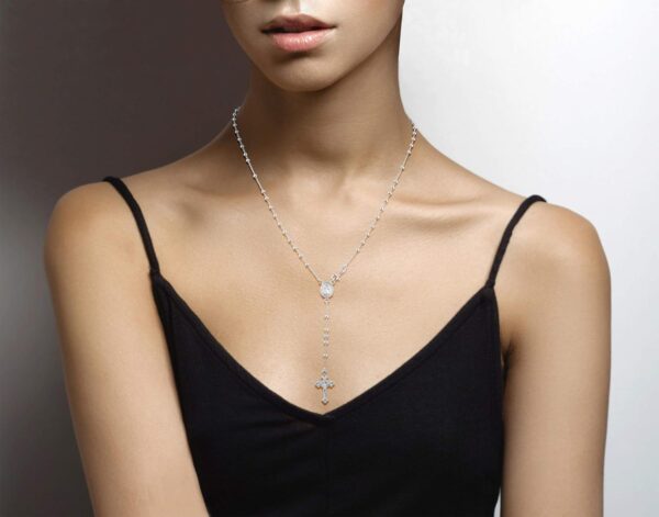 Miabella Italian 925 Sterling Silver or 18K Gold Plated Rosary Bead Cross Y Necklace Chain for Women - Image 2