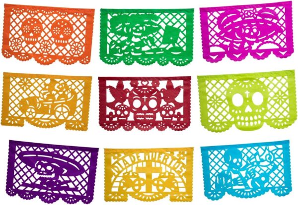 Altar de Ofrendas Dia de los Muertos Mexican Papel Picado Tissue Paper Banner. Colorful Day of the Dead Decorations Medium Size Panels